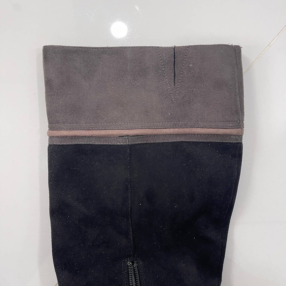 Rialto Black Gray Cordelia Patchwork Boots Zipper Suede Knee High Heel Almond 8M - Picture 12 of 14